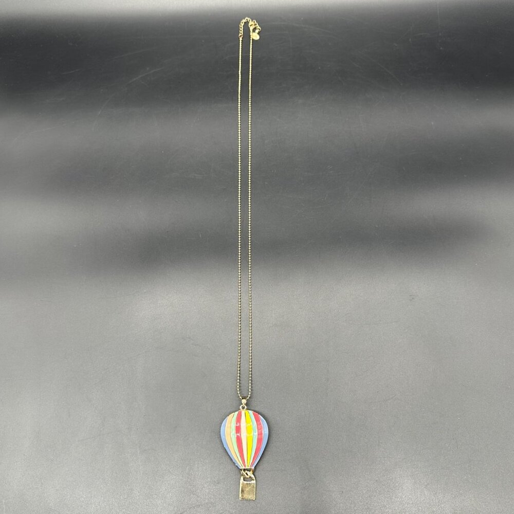 Hot Air Balloon Necklace Enamel Rainbow Stripes Charming Charlie Statement - Picture 4 of 9